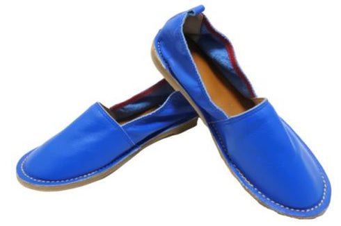 【モモ MO-2 ブルー】ぺたんこ柔らか本革シューズ